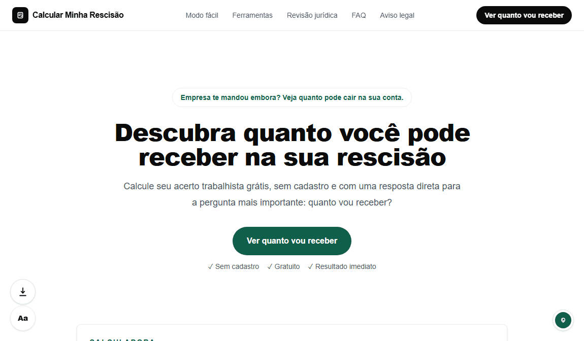 Tela do projeto Calcular Minha Rescisão
