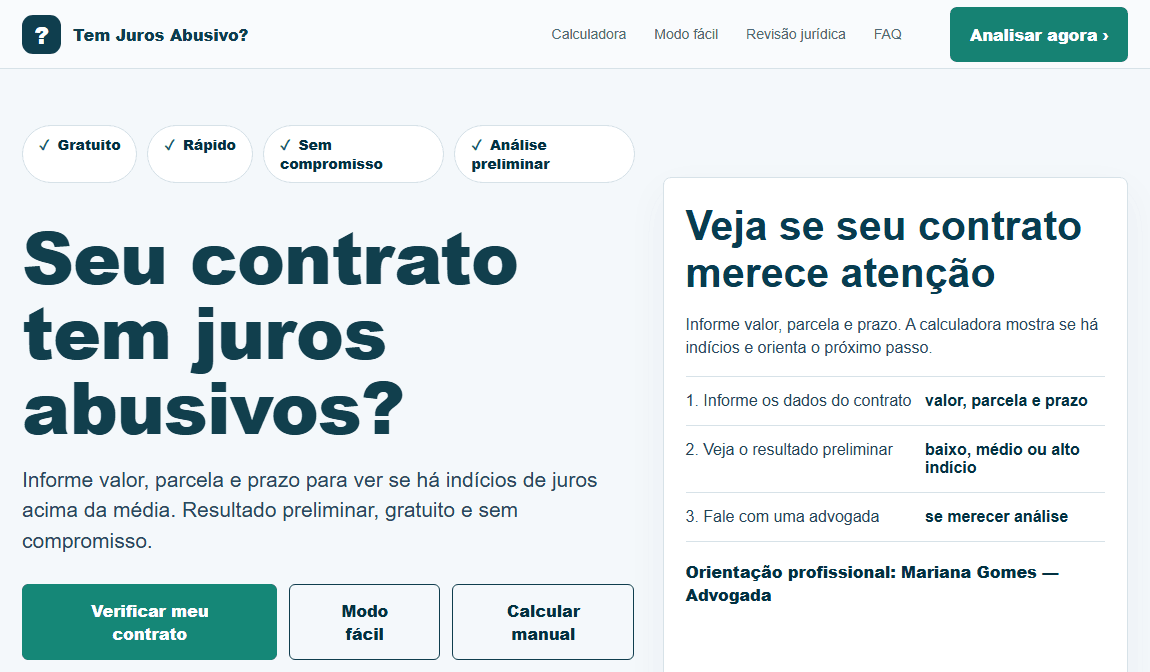Tela do projeto Tem Juros Abusivo